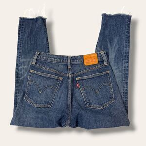 Levis 501 Jeans Womens 26 Button Fly Straight Leg Raw Hem Distressed Blue Faded